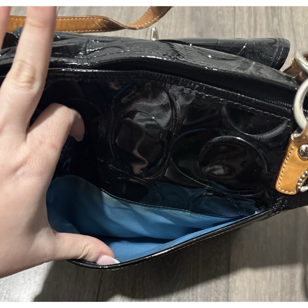 COACH SIGNATURE LEAH EMBOSSED PATENT LEATHER SHOULDER TOTE BAG F14662 SHOPPER L - Picture 6 of 10